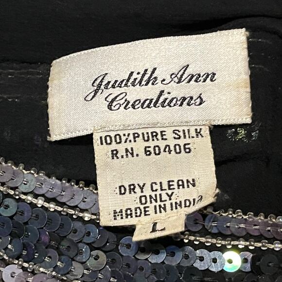 Vintage Judith Ann Creations Silk Sequin Top Large Art Deco Party Glam 80s Retro - Picture 8 of 12